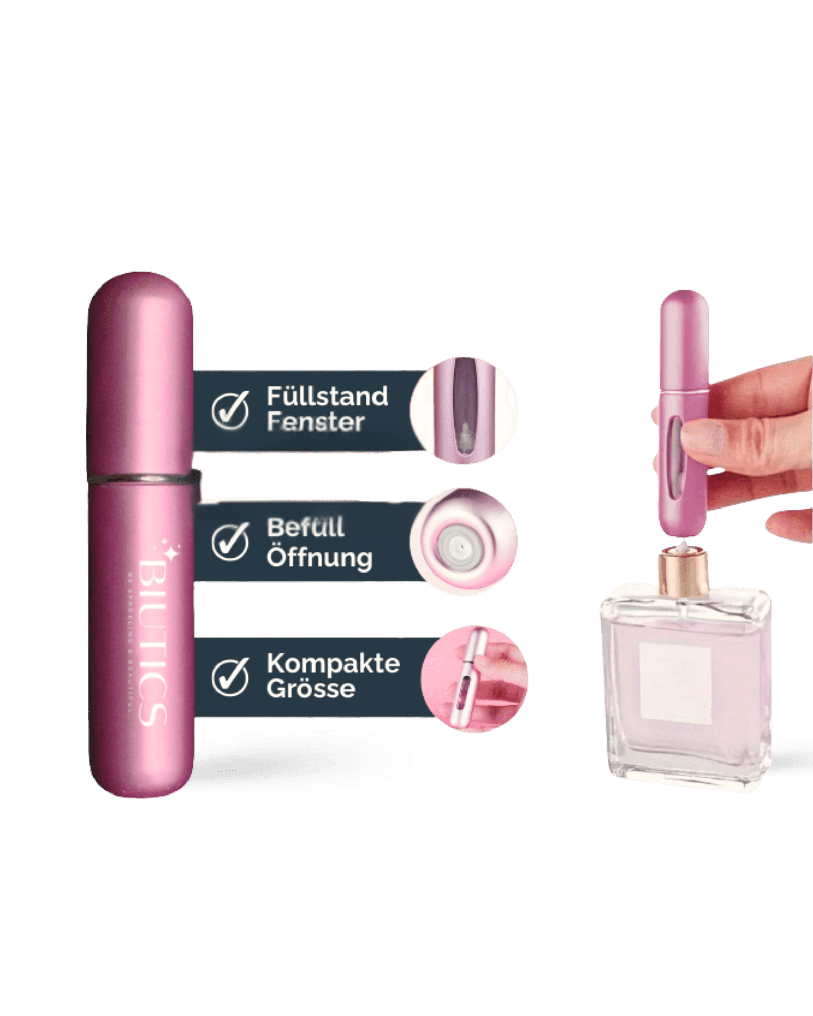 Nachfüllbarer Parfüm Zerstäuber Rosé 5ml - Tool von BIUTICS bei Beautystore Schweiz
