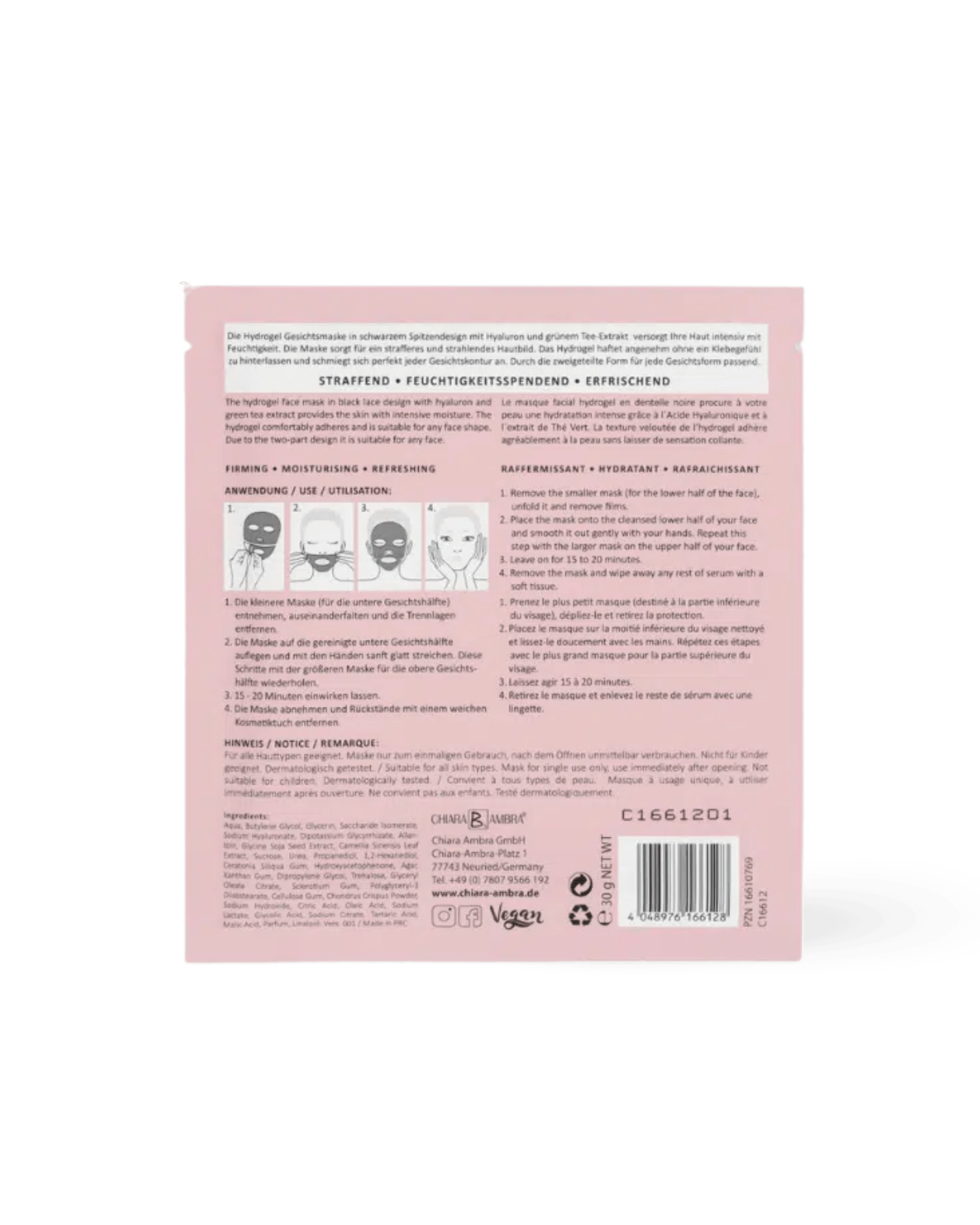 Straffende Hydrogel Gesichtsmaske – Hyaluron & grünem Tee - Gesichtspflege von Chiara Ambra bei Beautystore Schweiz