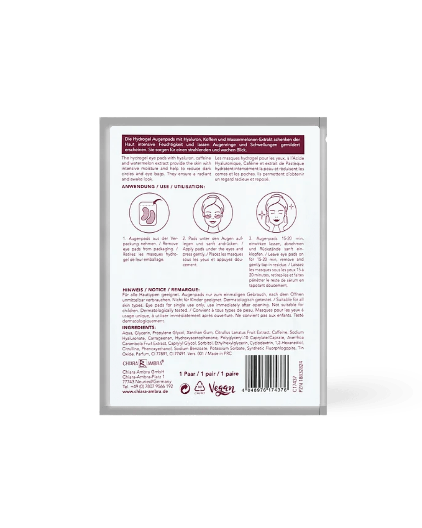 Rosa Hydrogel Eye Pads Augenmaske - Augenpflege von Chiara Ambra bei Beautystore Schweiz