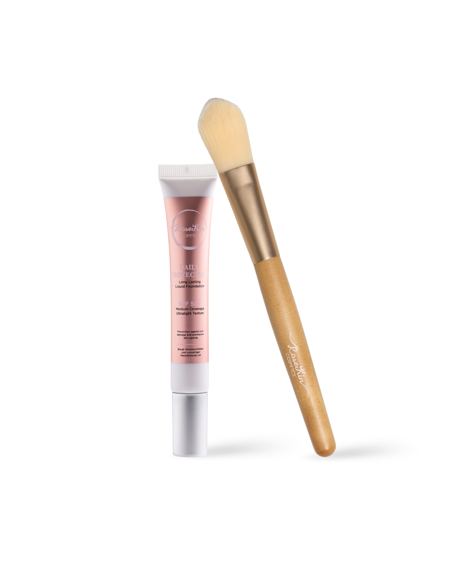 Liquid Foundation SPF50+ (MEDIUM) & On-the-Go Foundation-Pinsel - Set von RoseKin Cosmetics bei Beautystore Schweiz