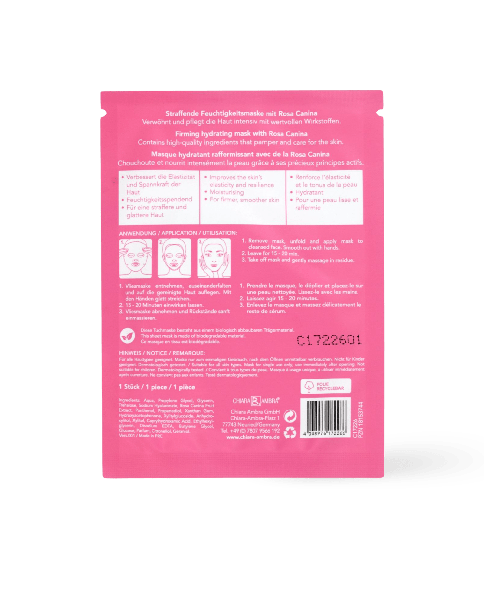 Tuchmaske Rosa Canina & Hyaluron - Gesichtspflege von Chiara Ambra bei Beautystore Schweiz