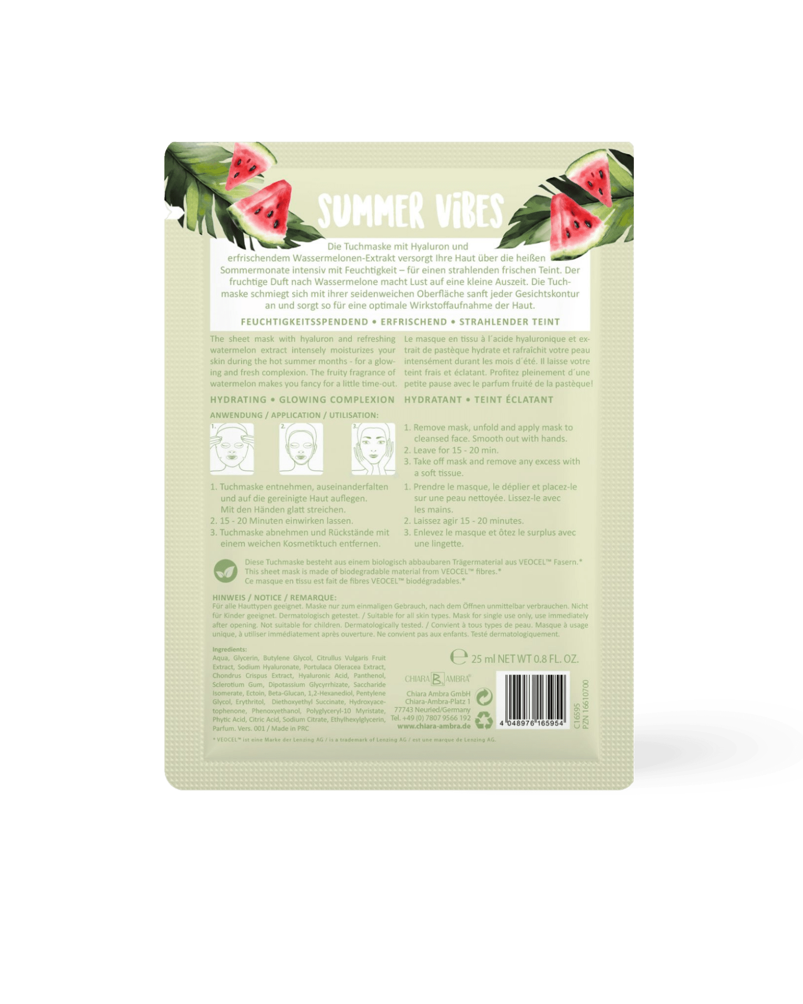 Tuchmaske mit Hyaluron & Wassermelone - Gesichtspflege von Chiara Ambra bei Beautystore Schweiz